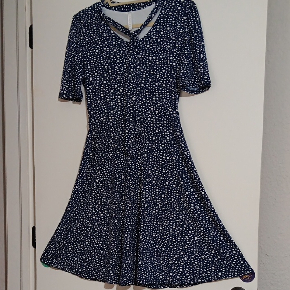 Short sleeve Dress Navy White Dots Med
